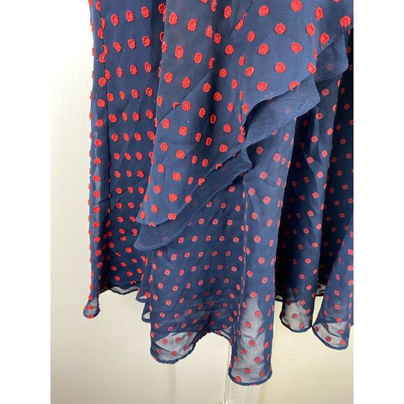 Anthropology Eva Franco Maryanne Size 2 Blue Red Polka Dot Ruffle Dress - Picture 2 of 8